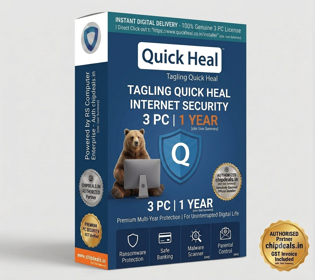 Quick Heal Internet Security 3 PC 1 Year Genuine Digital License Key Box - Chipdeals.in